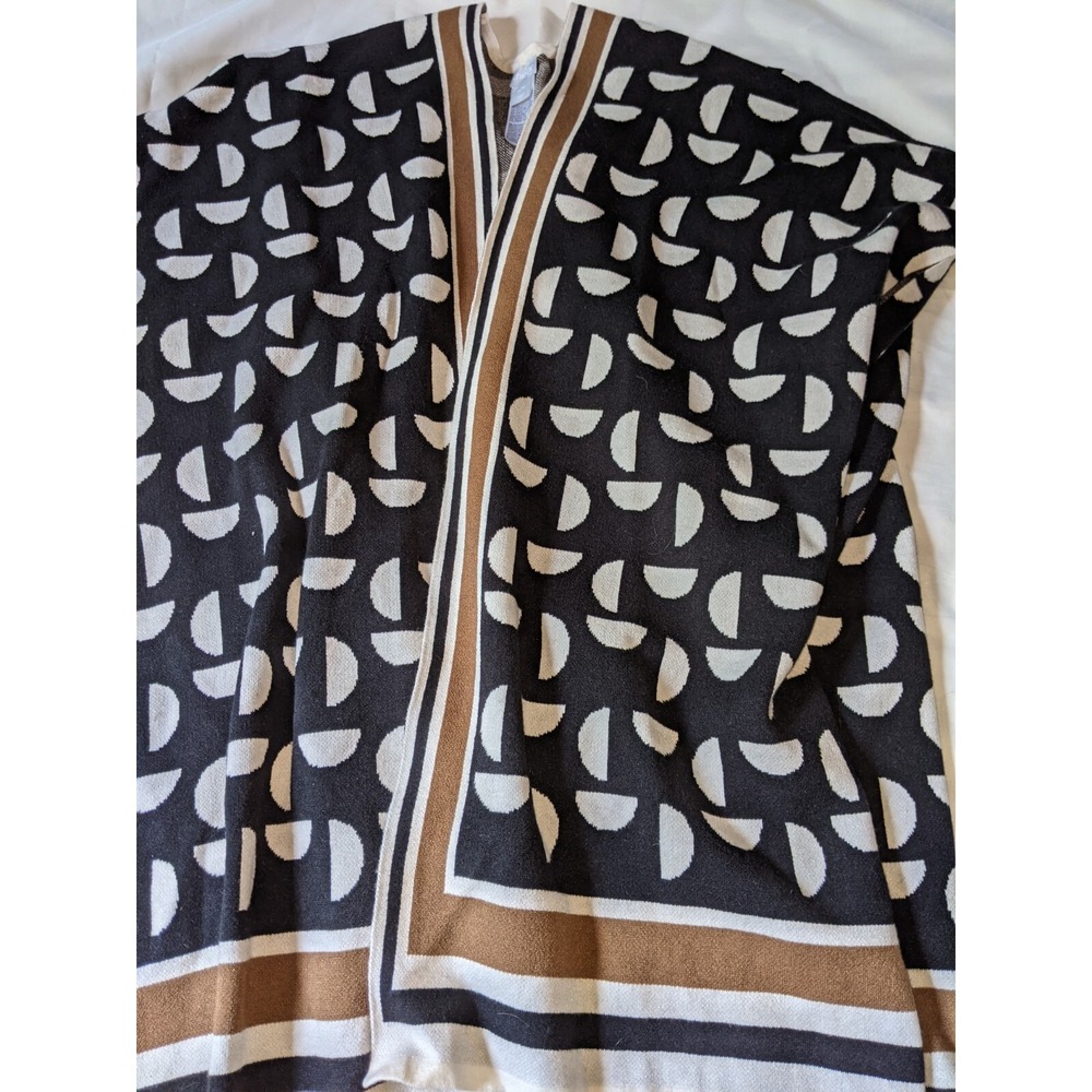 Chicos‎ Sweater Large XL Geometric Print Shawl Black Multicolor Wrap